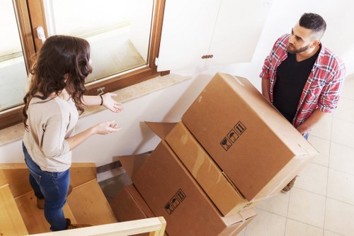 Moving boxes organized for a home relocation in France